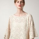 Patterson J Kincaid  Chrochet Tassel Sego Beige Lace Fringe Cropped Top Shirt M