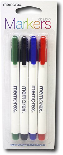 Memorex CD & DVD Markers 4 Pack - Green, Black, Red, Blue For Any CD/DVD