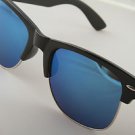 Gloss Black frame Sunglasses With Blue mirrored lenses retro 50s baller style