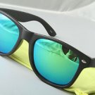 Matte Black Sunglasses With Green mirrored lenses retro 80s vintage style