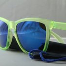 Crystal neon green Sunglasses blue mirrored lenses 80s frog skin sport style