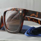 Retro Tortoise FLAT-TOP thick frame dope Sunglasses gradient lenses w/POUCH