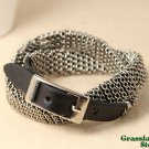 Leather Bracelet Wrapped With Metal Chain. (LB-103-TC)
