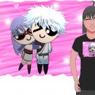ANIME X1 ORIGINAL KAWAII CHIBI GINTAMA GINTOKI AND SA-CHAN  BLACK T-SHIRT XS-MED