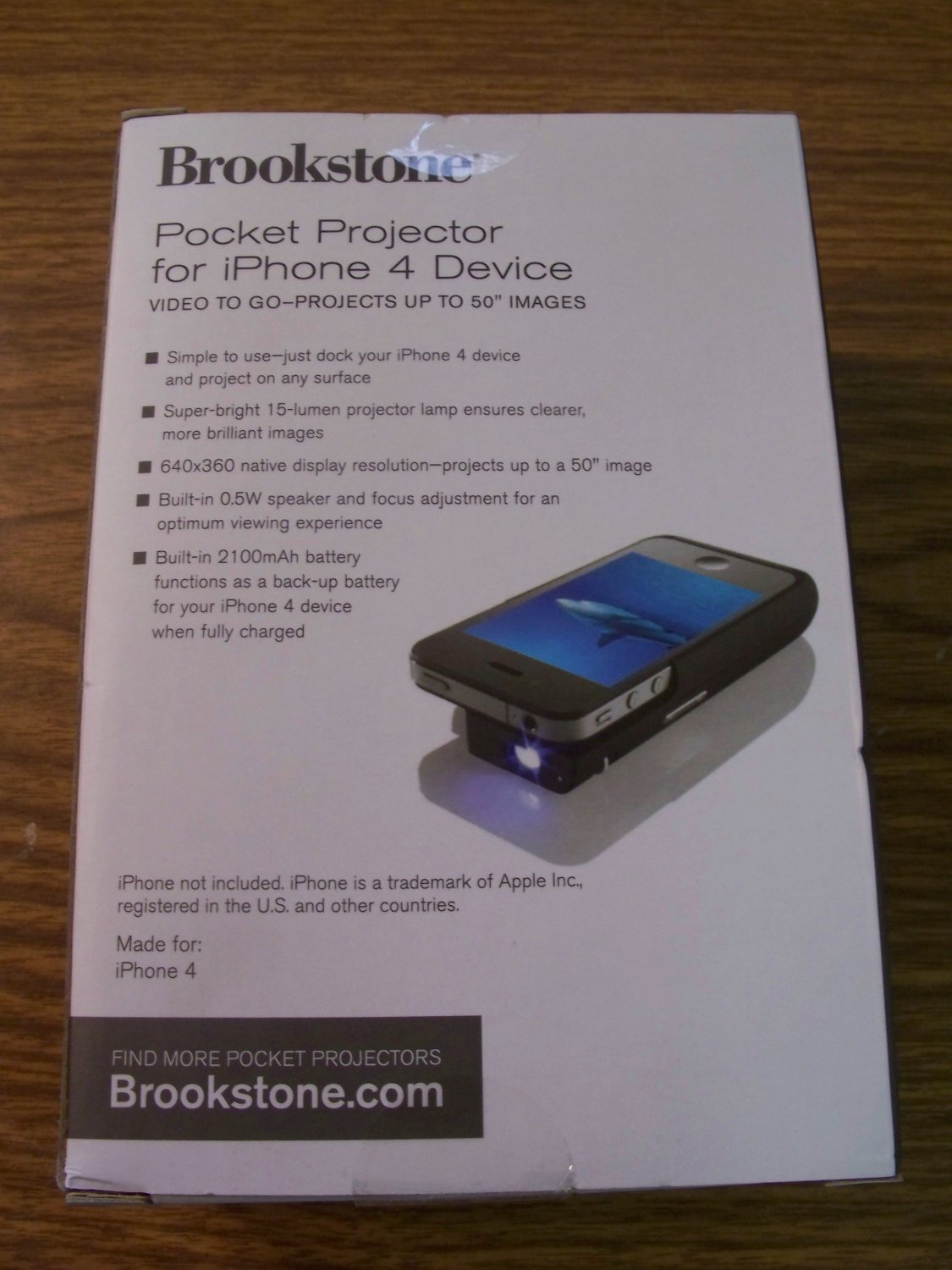 Brookstone Pocket Projector for iPhone 4 Device Projects up to 50