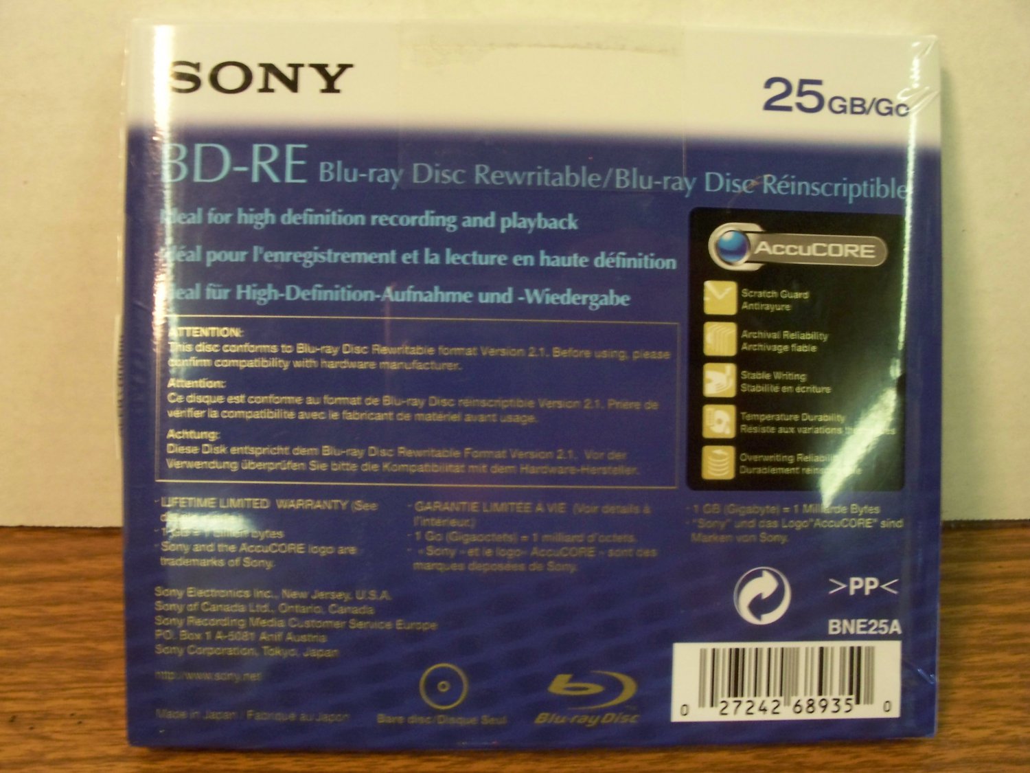 Sony BDRE BluRay Rewritable Disc (BNE25A) 25GB 12x Full HD 1080 *NEW*