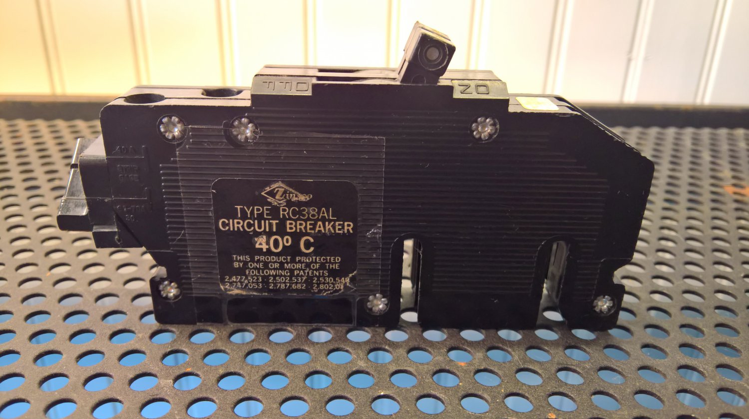Zinsco Type RC38 Circuit Breaker (RC3850) 50Amp 240Volt 2Pole 10kA *USED*