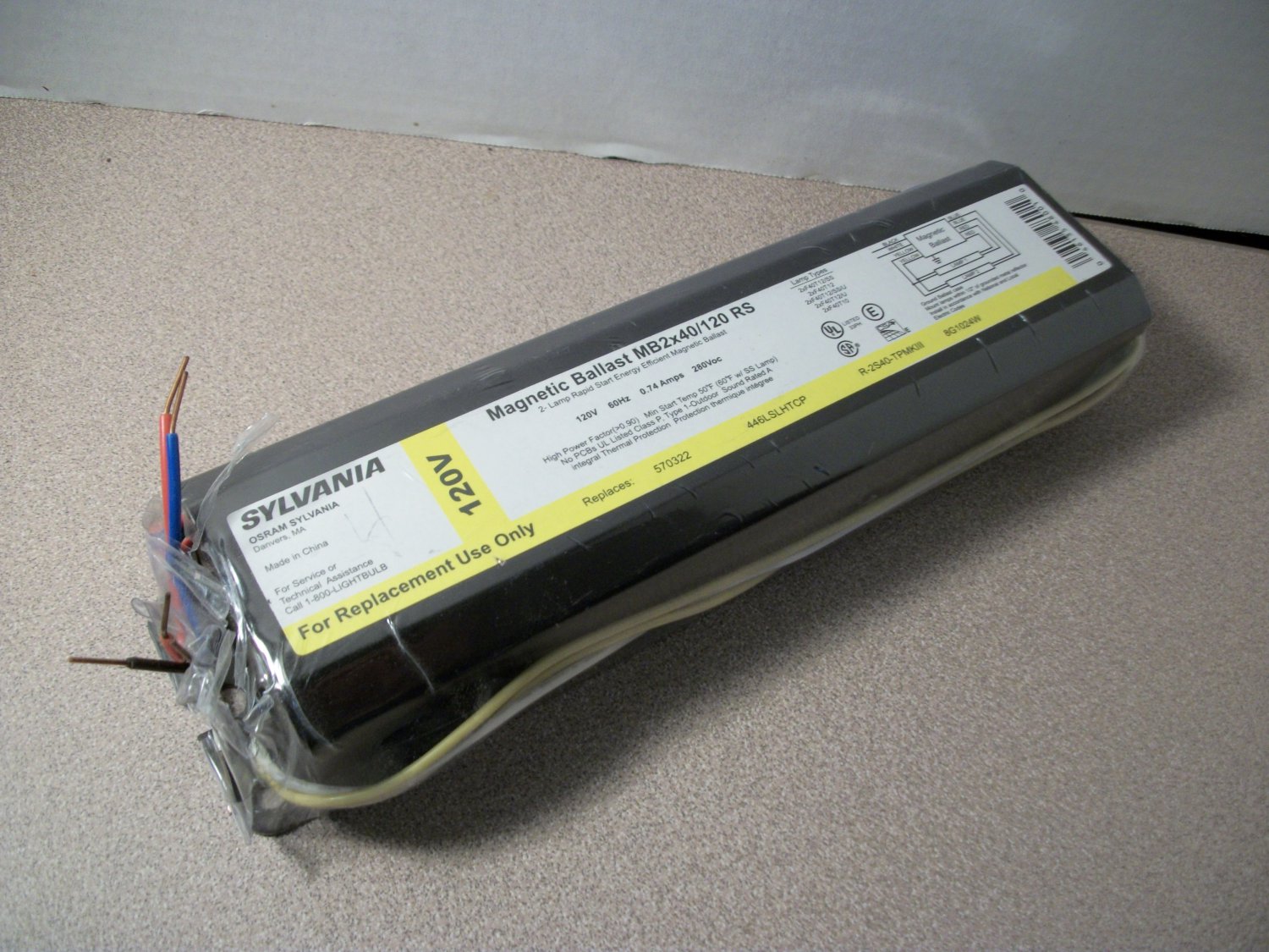 Sylvania 2Lamp Rapid Start Energy Efficient Ballast (MB2x40/120RS) 120Volt *NEW*