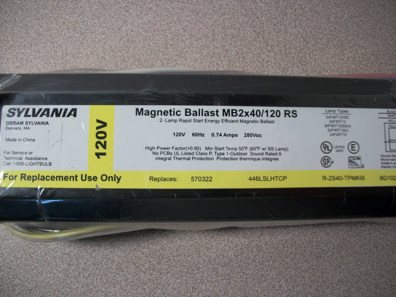 Sylvania 2Lamp Rapid Start Energy Efficient Ballast (MB2x40/120RS) 120Volt *NEW*