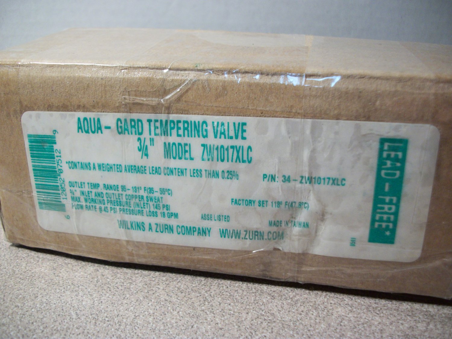 Zurn Wilkins Aqua 3/4" Gard Tempering Valve (ZW1017XLC) 145PSI Inlet 45PSI Flow 18GPM *NIB*