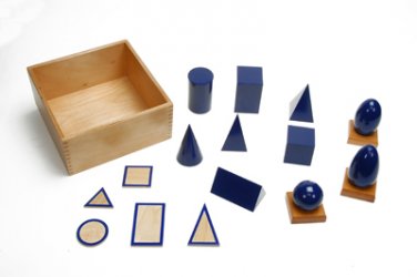 Montessori Geometric Solids With Stands, Bases, and Box