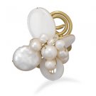 Cultured Freshwater Pearl and Shell Adjustable Brass Ring