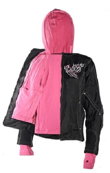 Women's Textile Jacket 4 Zipper Air Vents Pink Zip Liner w/Hoodie Size M