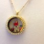 Medium brushed gold CZ locket with necklace