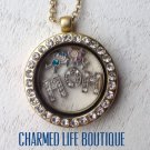 Large brushed gold CZ locket with necklace