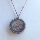 Chocolate CZ floating charm locket and necklace