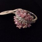Romantic Oval Cut Pink & White Topaz Silver Ring Size 8