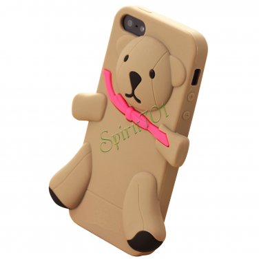 Cute 3D Cartoon Baby Bear Silicone Soft Back Cover Case For Apple Iphone 5 Brown
