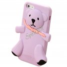 Cute 3D Cartoon Baby Bear Silicone Soft Back Cover Case For Apple Iphone 5 Light Purple