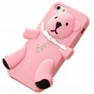 Cute 3D Cartoon Baby Bear Silicone Soft Back Cover Case For Apple Iphone 5 Flesh Pink