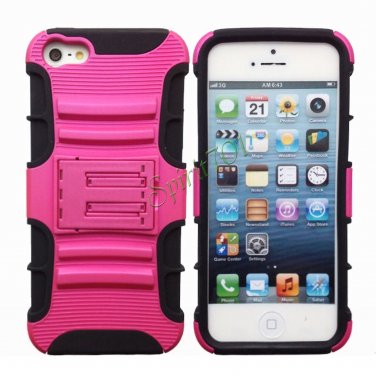 2 in 1 Combo Silicone PC Stand Holder Protective Case Cover for iPhone 5 Rose