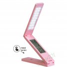 Foldable Touch 5500K LED Rechargeable Desk Lamp with Calendar Alarm Clock Pink