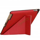 4 Shapes Super Slim PU Leather Stand Case Smart Cover for iPad 2/3/4 Red
