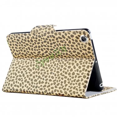 Fashion Leopard PU Leather Stand Case Card Holder Cover for iPad Mini Beige