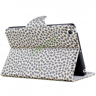 Fashion Leopard PU Leather Stand Case Card Holder Cover for iPad Mini White