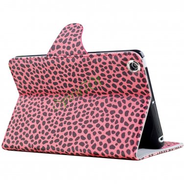 Fashion Leopard PU Leather Stand Case Card Holder Cover for iPad Mini Rose