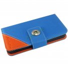 Litchi Pattern Snap Fastener Flip PU Leather Wallet Case Card Holder Cover for iPhone 5 Blue
