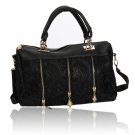 Handbag Shoulder Bag Black Stylish Women Lace Style Zipper Closure