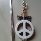 Bookmark Peace Sign White Pink Crystal