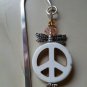 Bookmark Peace Sign White Pink Crystal