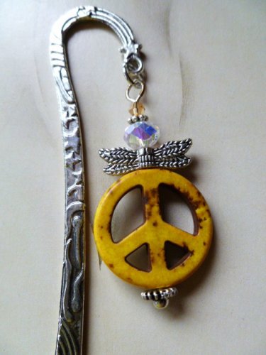 Bookmark Peace Sign Yellow White Crystal