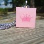 Pretty Pink Princess Crown, Wood Tile Pendant Necklace