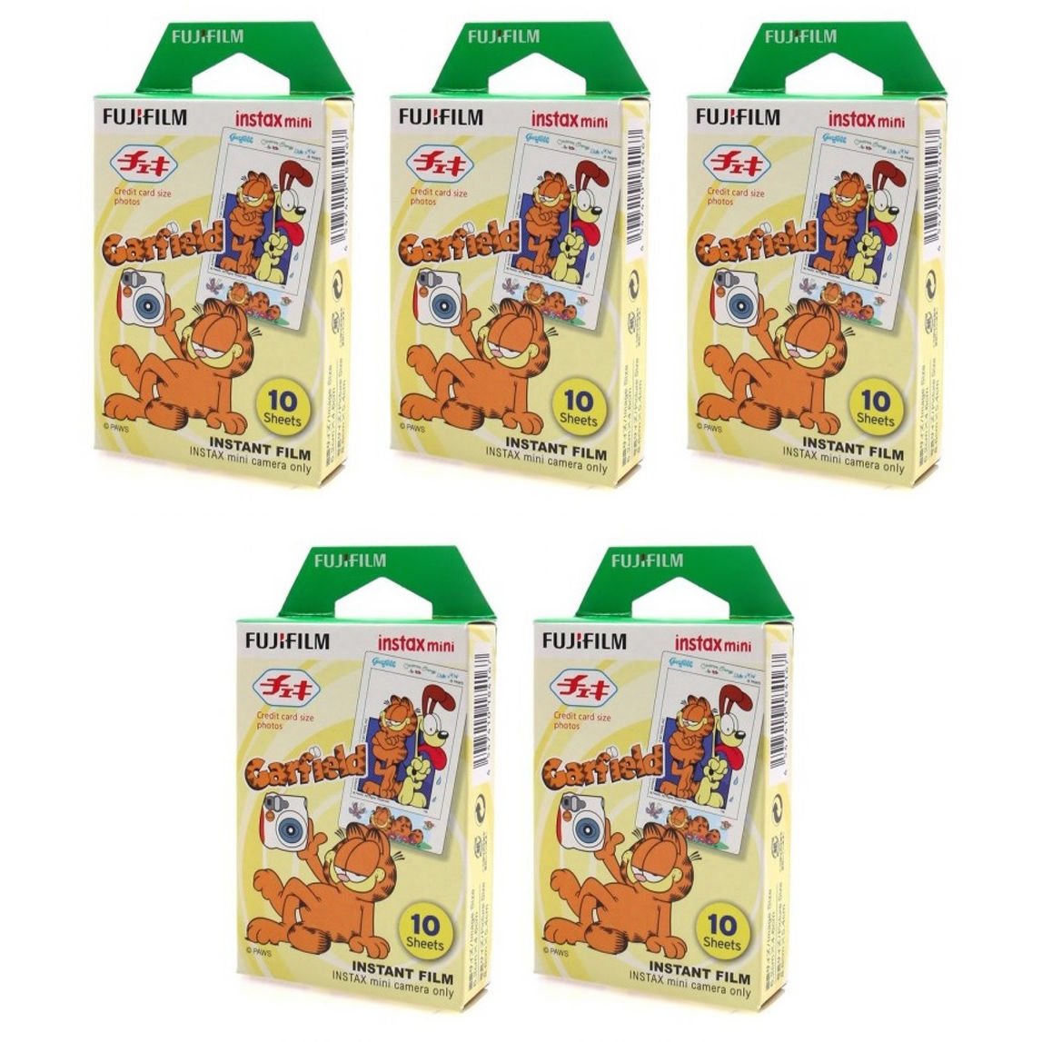 5 Packs Garfield FujiFilm Fuji Instax Mini Film, 50 Instant Photos Polaroid 7S 8 25 50S 70 X131