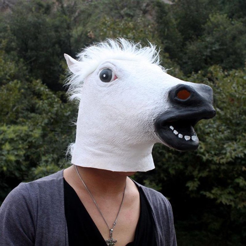 White Creepy Horse Head Face Animal Costume Halloween Party Props ...