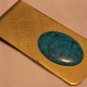 Antique Brass Money Clip with Huge Turquoise Focal Piece