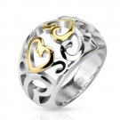 Stainless Steel Two Tone IP Vintage Heart Swirls Frontal Ring