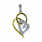 0.15 ct CZ Silver Cluster Two-Tone Heart 14k Yellow Gold Plated Pendant Necklace (K1356-015W-CZ-SS)