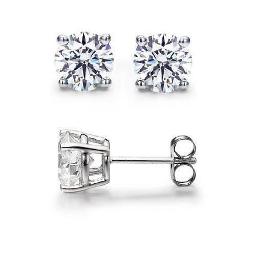 0.05 ct Round Diamond Basket Solitaire 14k White Gold Baby Stud Earrings Set (R005W)