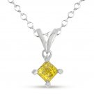 0.25 ct Princess Yellow Diamond 10k White Gold Pendant + Necklace Set (K4-025WYL-10KT)