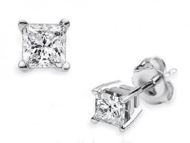 0.15 ct Princess Diamond Solitaire Basket Single Stud Earring 14K White Gold (SP015W)