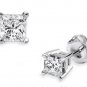 0.15 ct Princess Diamond Solitaire Basket Single Stud Earring 14K White Gold (SP015W)