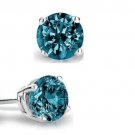 0.15 ct Blue Diamond Solitaire Basket Single Stud Earrings 14K White Gold (SE1243-015WBL)
