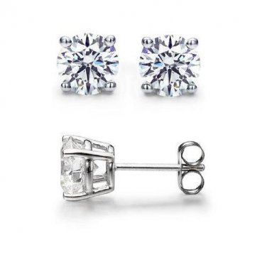 0.20 ct Round Diamond Basket Solitaire 14k White Gold Stud Earrings Set (R020W)