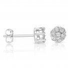 0.10 ct Round Diamond Flower Cluster 14k White Gold Basket Stud Earrings Set (E1007-010W)
