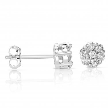 0.10 ct Round Diamond Flower Cluster 14k White Gold Basket Stud Earrings Set (E1007-010W)