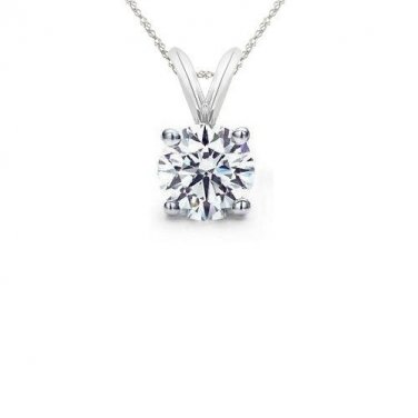 0.10 ct Round Diamond Basket Solitaire 14k White Gold Pendant + Necklace Set (KR010W)